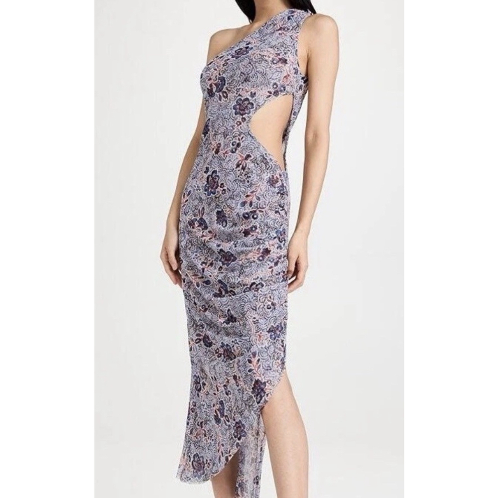 MISA Feathered Floral Sheath Dress Medium